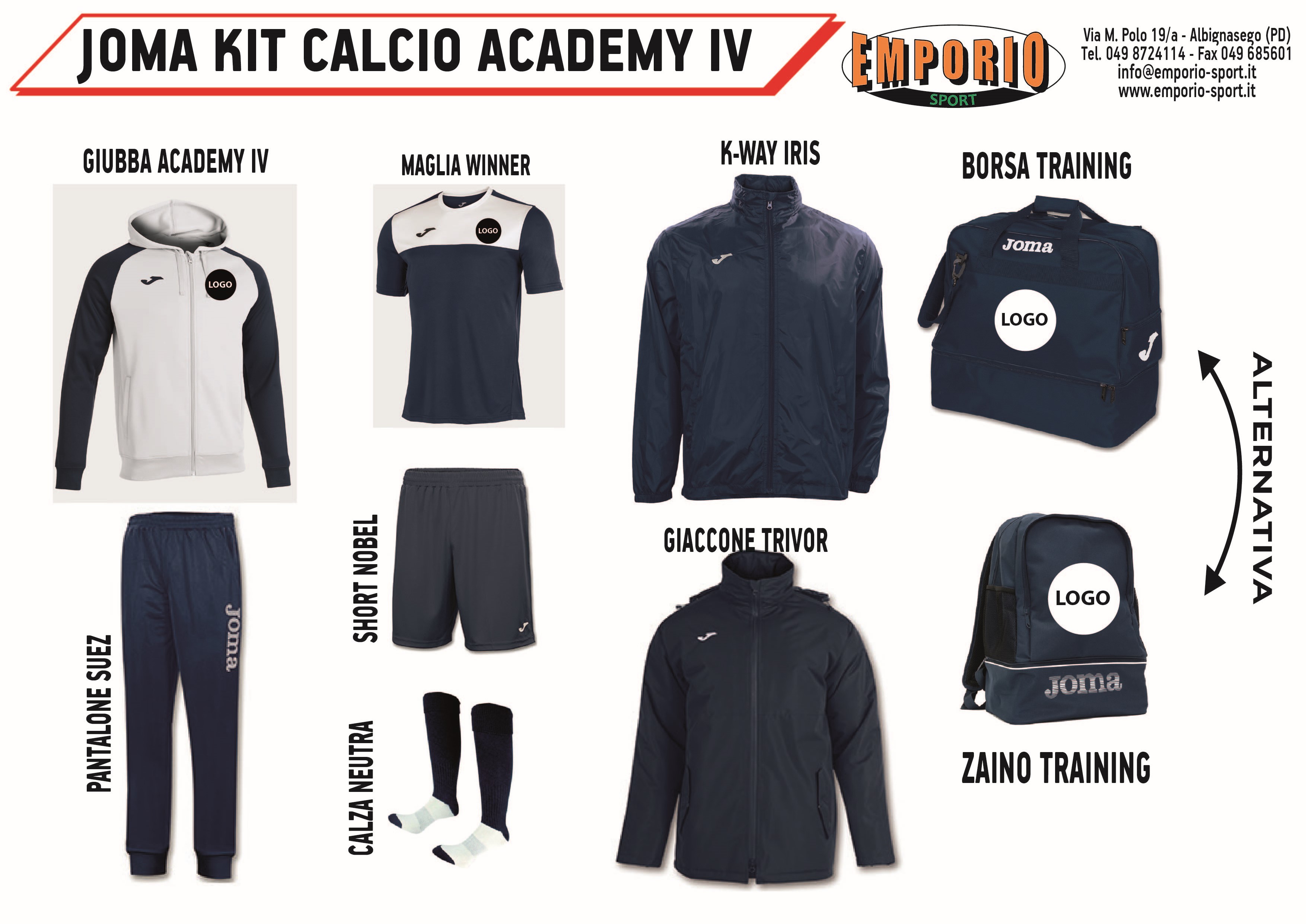 JOMA KIT ACADEMY IV BIANCO-NAVY